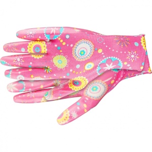 Перчатки садовые из полиэстера с нитрильным обливом,красные,S//Palisad/67744