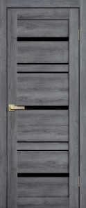 Дверь L13 600 дуб стоунвуд 3D МИКРОФЛЕКС (черное стекло)