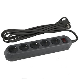 Сетевой фильтр  ЭРА USF-5es-1,5m-B черный с/з,3х0,75мм с выкл.1,5м-5гнезд