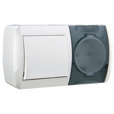 Выключатель и розетка 710-0200-170 NATA с/з с крышкой белый, горизонт