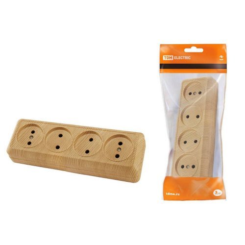 РозеткаTDM 4-х местная гориз. 2П откр.установки IP20 10A сосна 