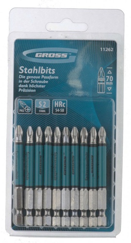 Набор бит Ph2x70мм,сталь S2,круглый профиль,10шт//GROSS/11262